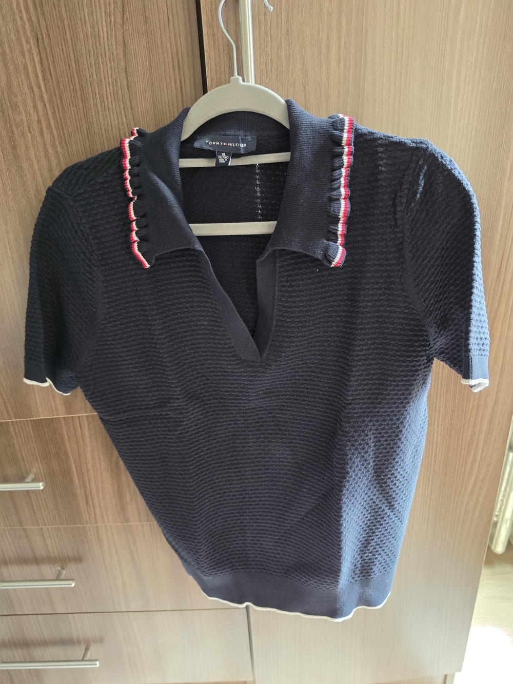 Tommy Hilfiger Navy Short-Sleeve Knit Polo with Red & White Trim